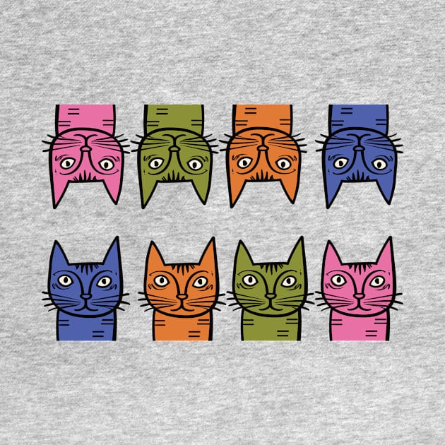 Quirky Multi Color Cats - Midcentury Illustration by Sorry Frog